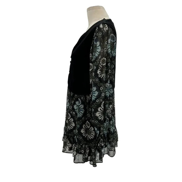 Zara Dress Floral Printed with Black Vest Velvet Layered Long Sleeve Size Small - Picture 6 of 16